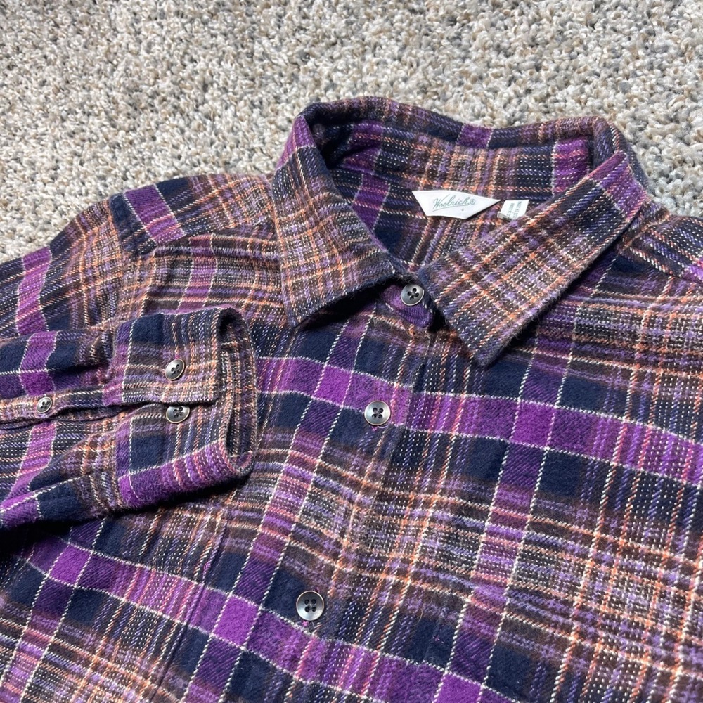 Woolrich Women's Medium Plaid Flannel Shirt Purple Long Sleeve Button Up